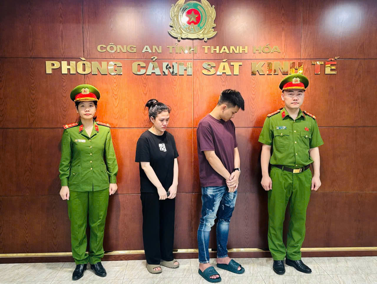 Các đối tượng tại cơ quan điều tra. Ảnh: Công an tỉnh Thanh Hóa.