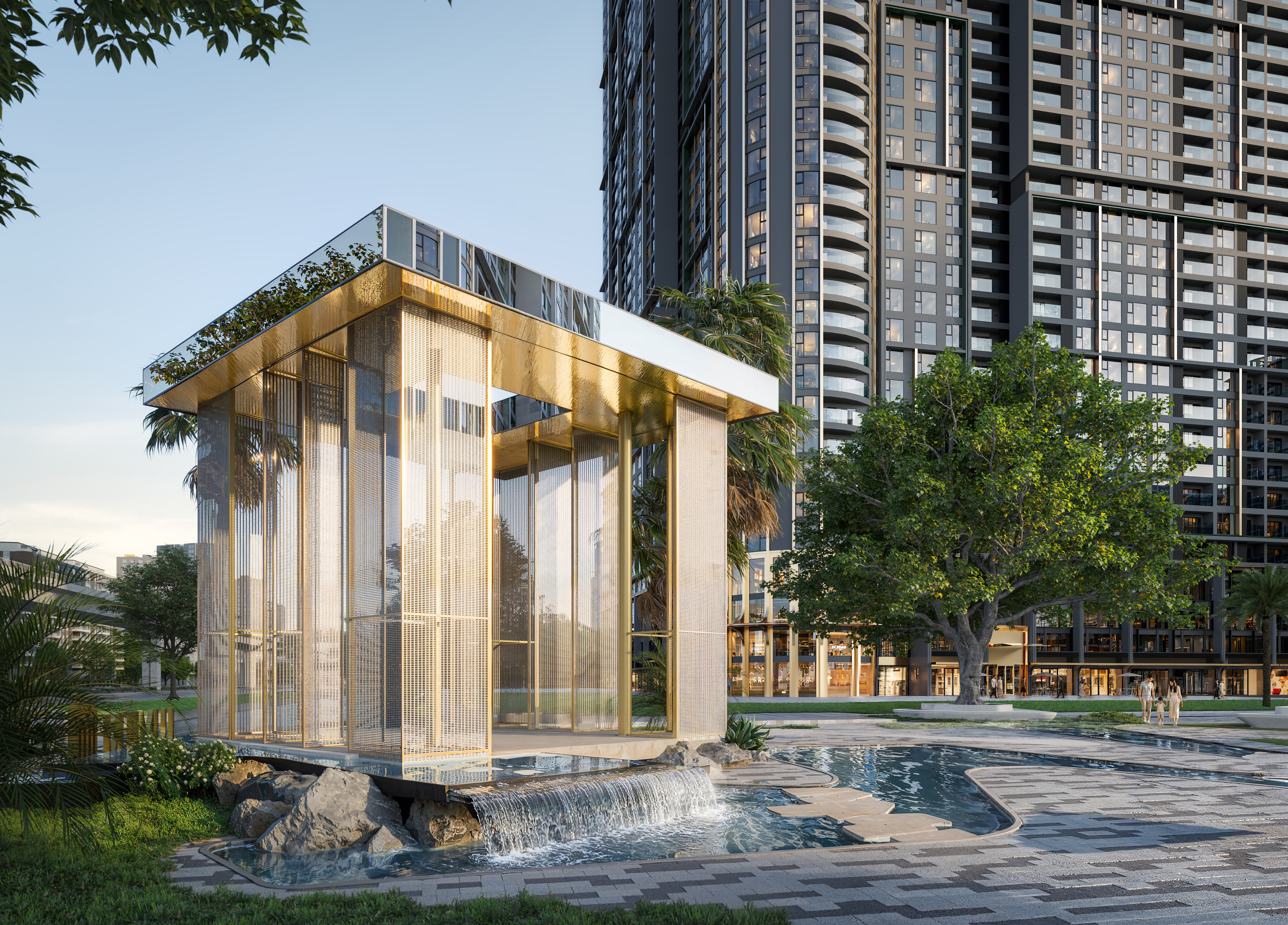 Hanoi Seasons Garden đón cư dân trở về bằng biểu tượng cánh cổng thác nước khởi sinh mạch nguồn sự sống – kết tinh từ sự tỉ mỉ của các đối tác thiết kế quốc tế.