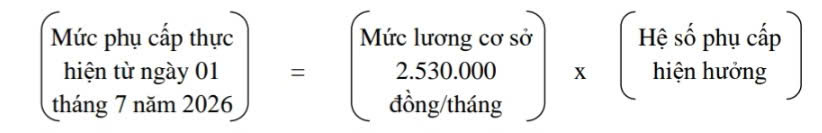 Công thức tính phụ cấp (đối với các khoản phụ cấp tính theo mức lương cơ sở).